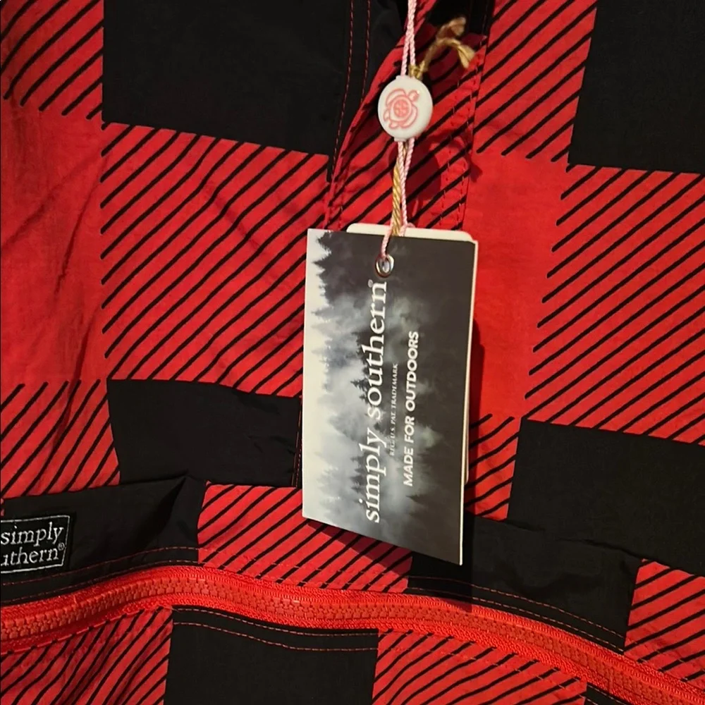 Simply Southern Red and Black Plaid Puffer Jacket - Picture 3 of 6